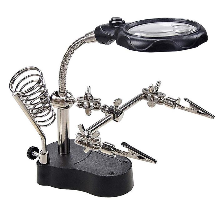 Çok Fonksiyonlu LED Işıklı Büyüteçli ve Mercekli Lehim Tamir Havya Standı - MG16126-A - Görsel 1