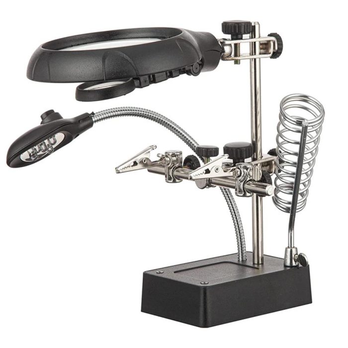 Değiştirilebilir Mercekli LED Işıklı Büyüteçli Lehim Tamir Havya Standı - MG16129-C - Görsel 1