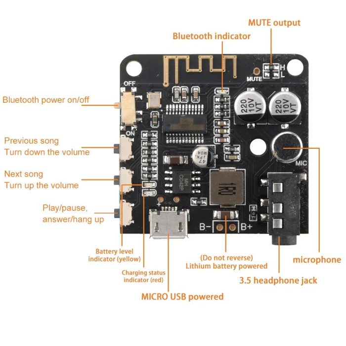 vhm-314-bluetooth-ses-alici-karti-bluetooth-5-0-mp3-modulu-mikrofonlu-3576.jpg BT5.0 PRO Bluetooth Ses Alıcı Kartı Bluetooth 5.0 MP3 Modülü PRO (Mikrofonlu) - Görsel 4