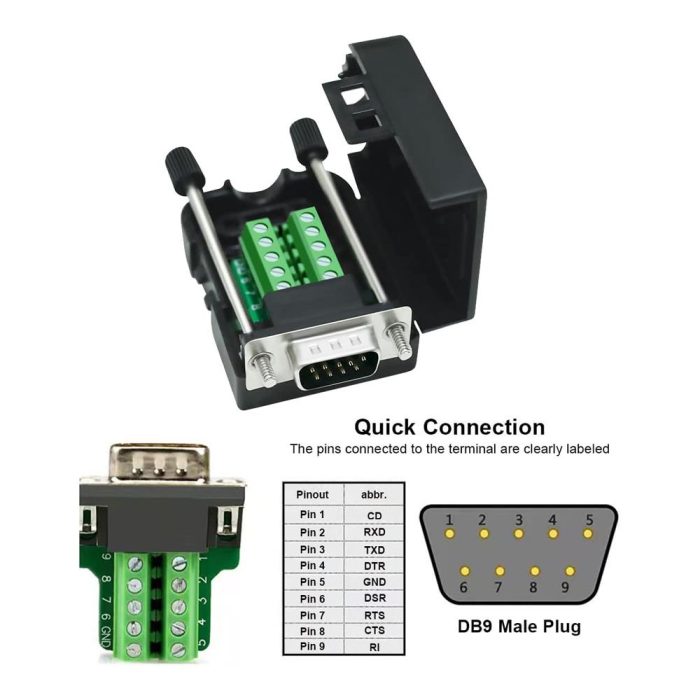 DB9 RS232/485 9 Pinli Vidalı Erkek Terminal Adaptör Kartı (Koruma Kutusu ve Vida Dahil) - Görsel 2