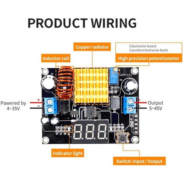 VHM-111 DC-DC Gerilim Yükseltici Modülü 5-45V 5A - Görsel 5