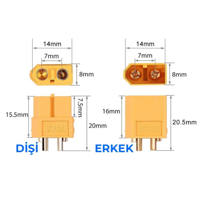 10 Çift XT60 Konnektör Seti (Erkek + Dişi) Batarya LiPo Pil Soket Set Yüksek Akım ve Isı Dayanıklı - Görsel 5