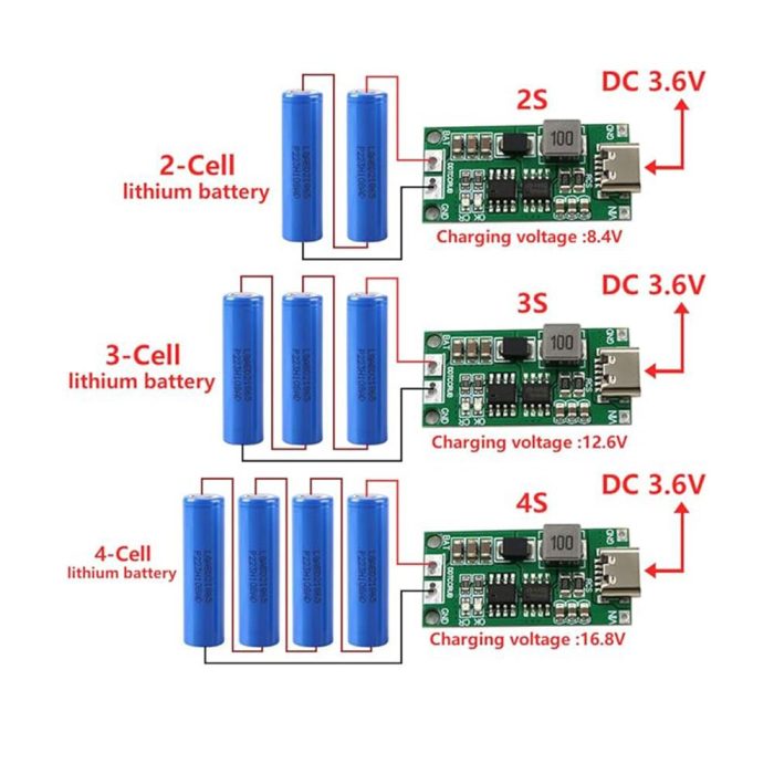4S 2A Li-on Lipo Pil - Batarya Şarj Modülü Type-C Çok Hücreli 18650 Lityum 16.8V - Görsel 6