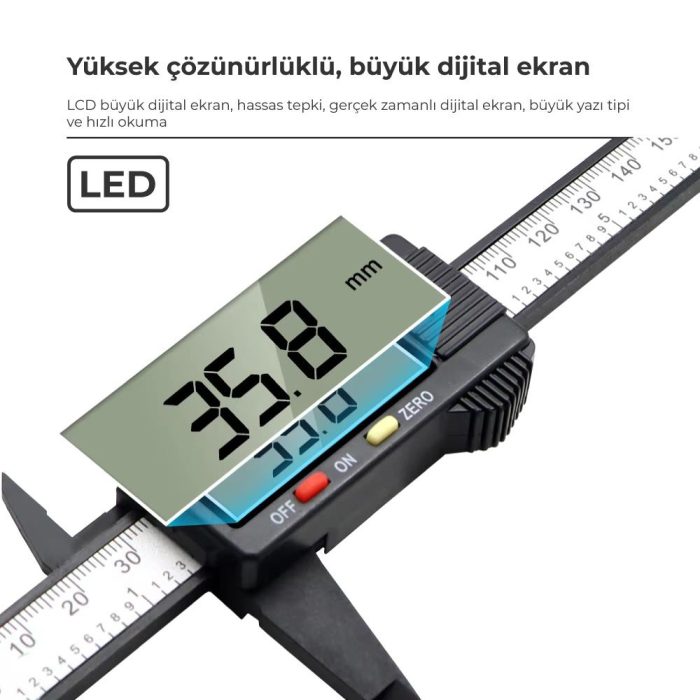 Karbon Fiber Dijital Göstergeli Kumpas 150mm Kalınlık Ölçer - Görsel 4