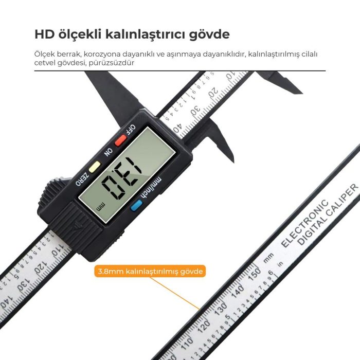 Karbon Fiber Dijital Göstergeli Kumpas 150mm Kalınlık Ölçer - Görsel 5