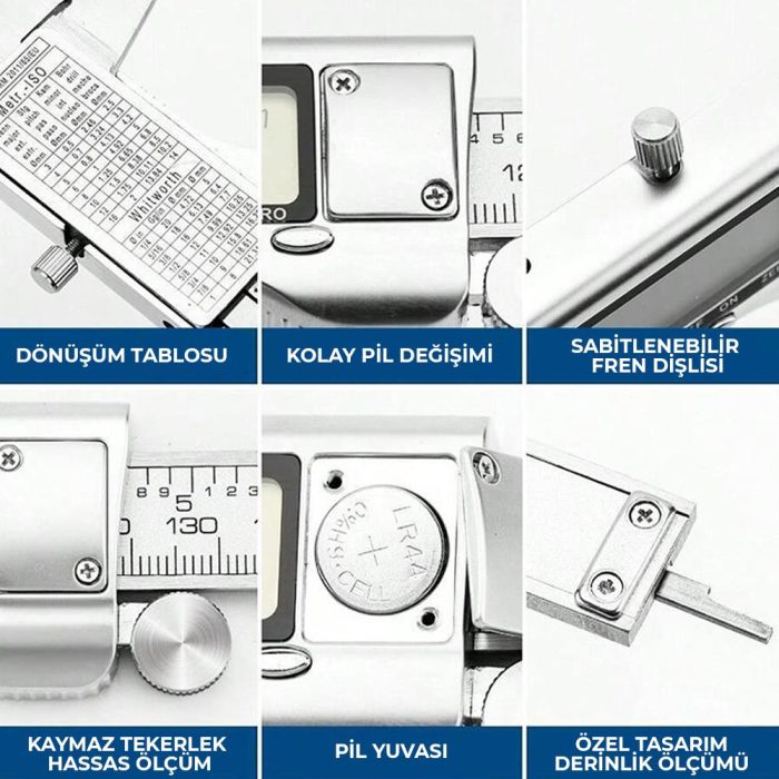 Paslanmaz Çelik Dijital Göstergeli Kumpas 150mm Kalınlık Ölçer - Görsel 4