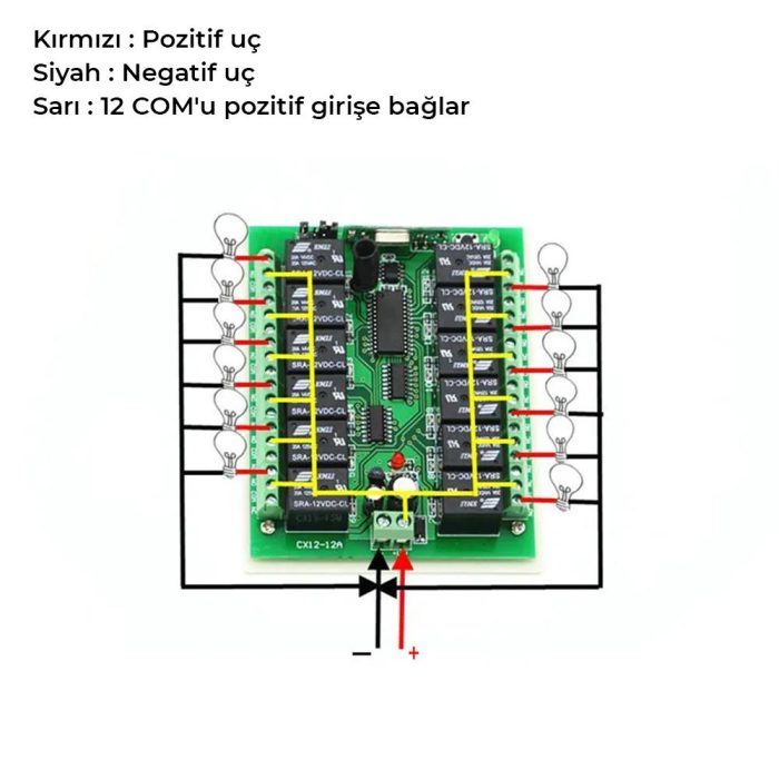 12V 433MHz 12 Kanallı Kablosuz Kumandalı RF Alıcılı Röle Modülü Kutu Dahil - Görsel 4