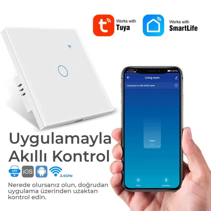 Tuya WiFi Akıllı Tek Kanal Dokunmatik Anahtar - Görsel 4