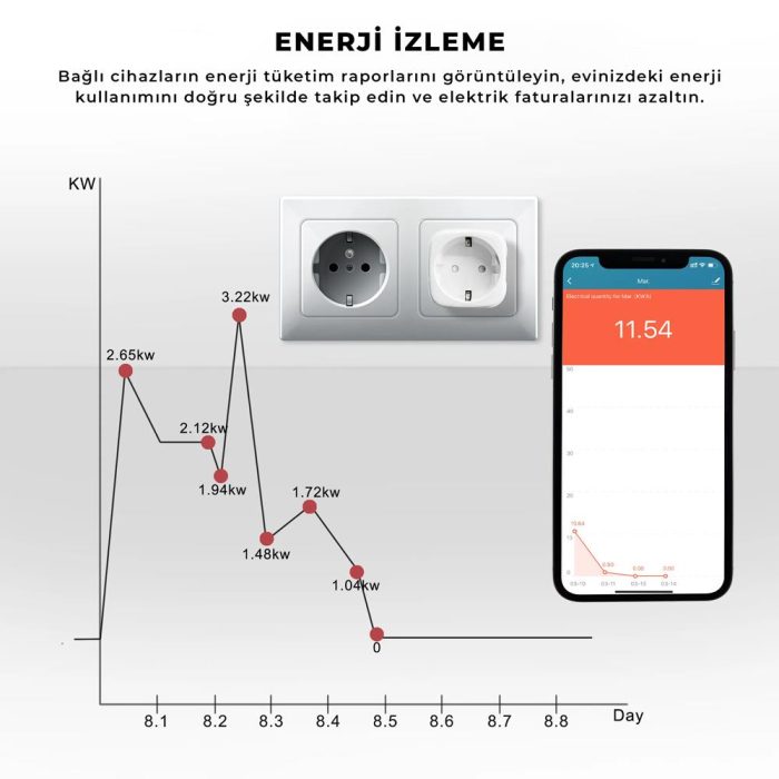 Akıllı WiFi Priz 16A Tuya Destekli Enerji Takipli Alexa Uyumlu - Görsel 4
