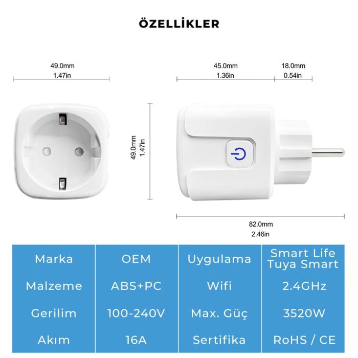 Akıllı WiFi Priz 16A Tuya Destekli Enerji Takipli Alexa Uyumlu - Görsel 7