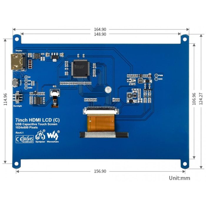 Waveshare 7 inch HDMI LCD Kapasitif Dokunmatik Ekran IPS 1024x600 (C) - Görsel 5