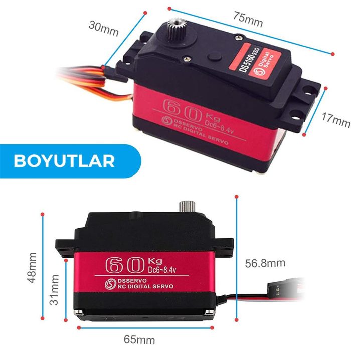 DSSERVO DS5160 60KG Metal Su Geçirmez Dijital Servo 180 - Görsel 4