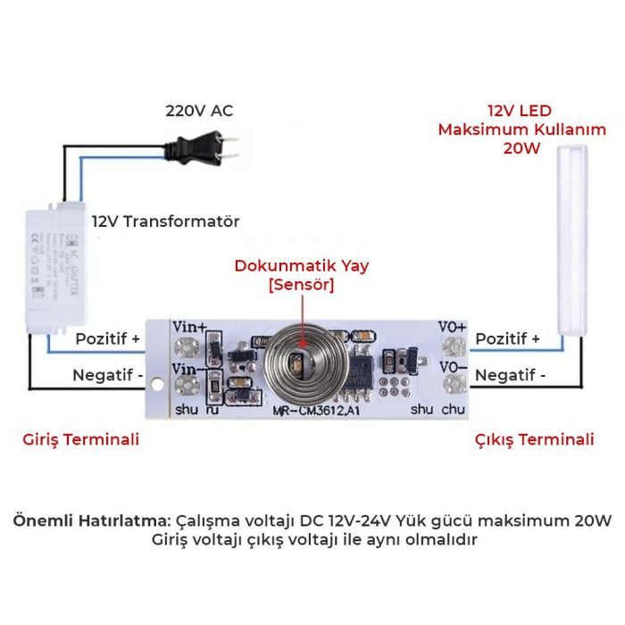 Kapasitif Dokunmatik Dimmer Anahtar Şalter Modülü - Görsel 5