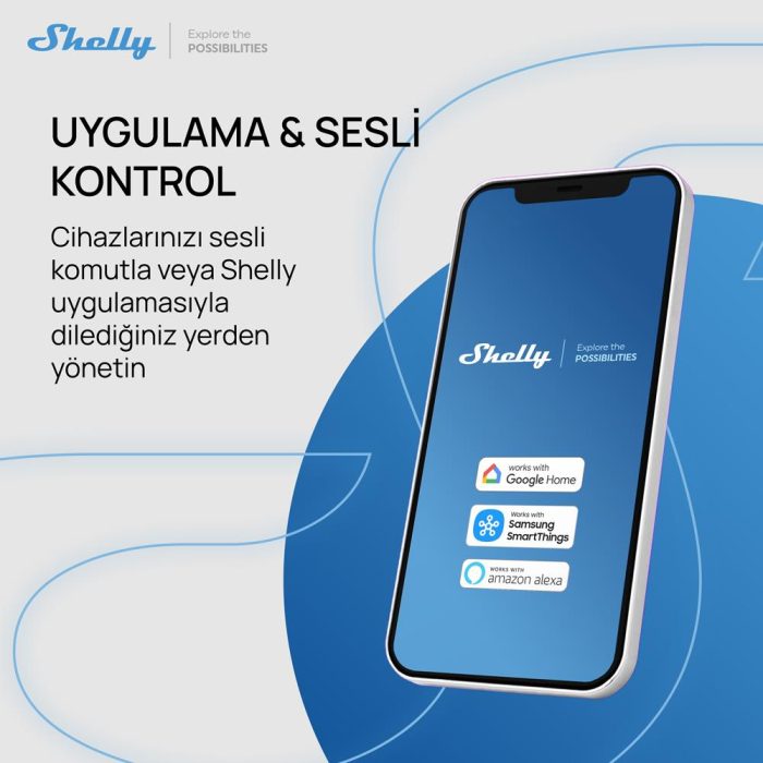 Shelly Plus 2PM uygulama ve sesli kontrol ile ışık perde ve panjur yönetimi ürün görseli - TLS Robotik