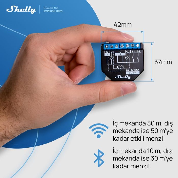 Shelly Plus 2PM özel zamanlama otomatik perde panjur ve aydınlatma kontrolü ürün görseli - TLS Robotik