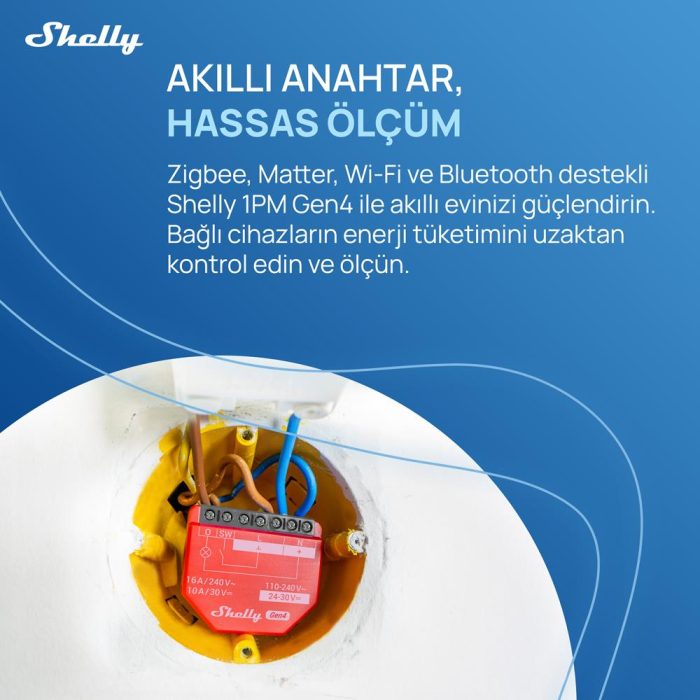 Shelly 1PM Gen4 Enerji Ölçümlü 16A Akıllı Röle - Görsel 2
