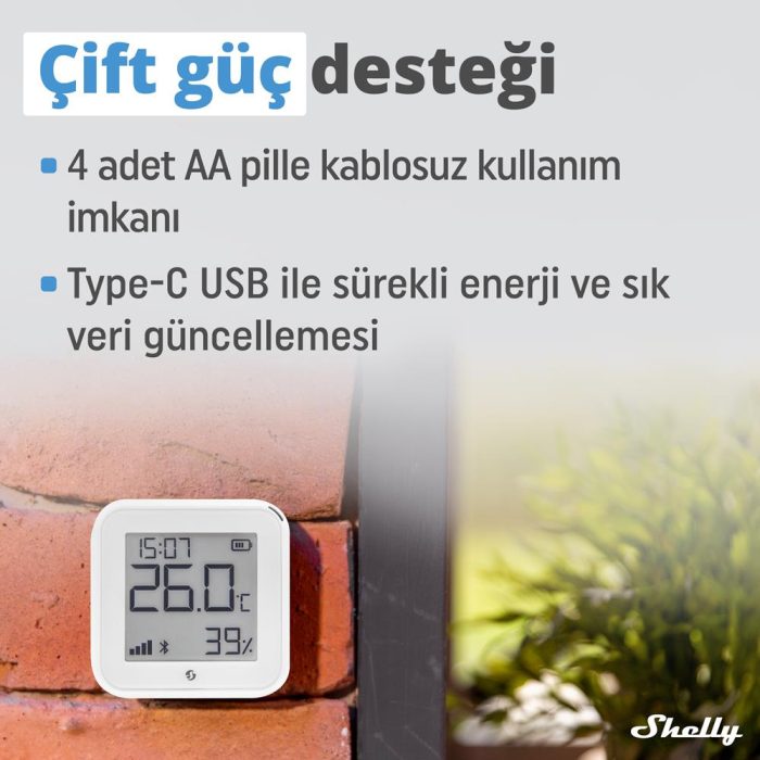 Shelly H&T Gen3 WiFi Sıcaklık ve Nem Sensörü (Beyaz) - Görsel 5