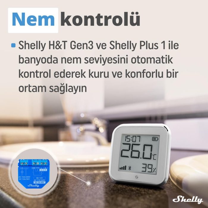 Shelly H&T Gen3 WiFi Sıcaklık ve Nem Sensörü (Beyaz) - Görsel 7