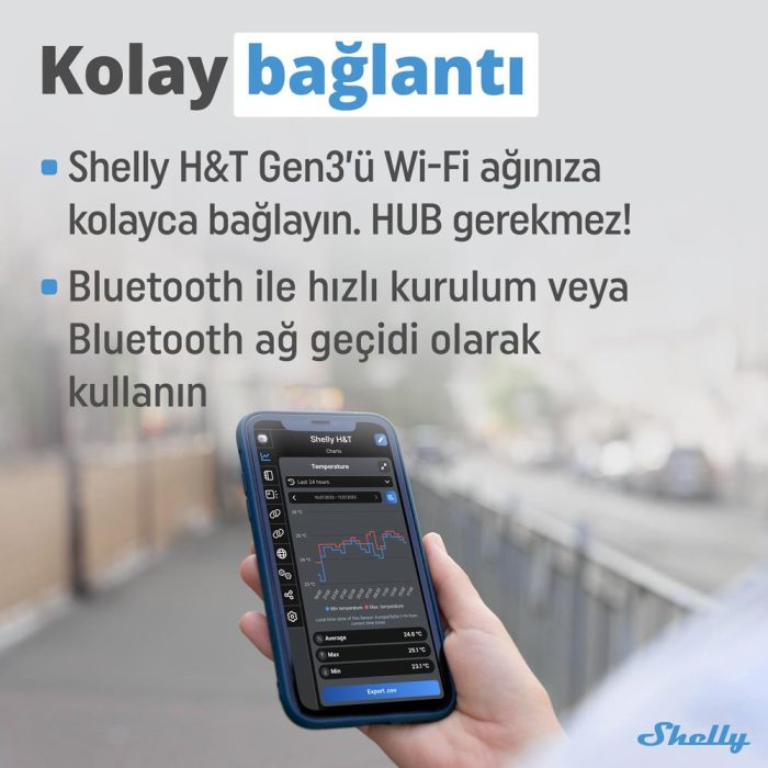 Shelly H&T Gen3 WiFi Sıcaklık ve Nem Sensörü (Beyaz) - Görsel 3