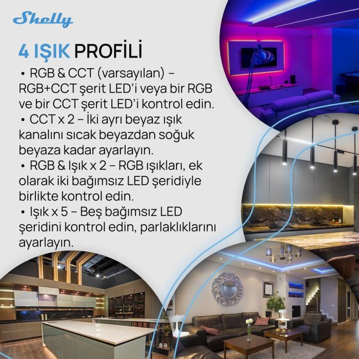 Shelly Pro RGBWW PM Akıllı LED Renk ve Parlaklık Kontrol Rölesi - Görsel 5