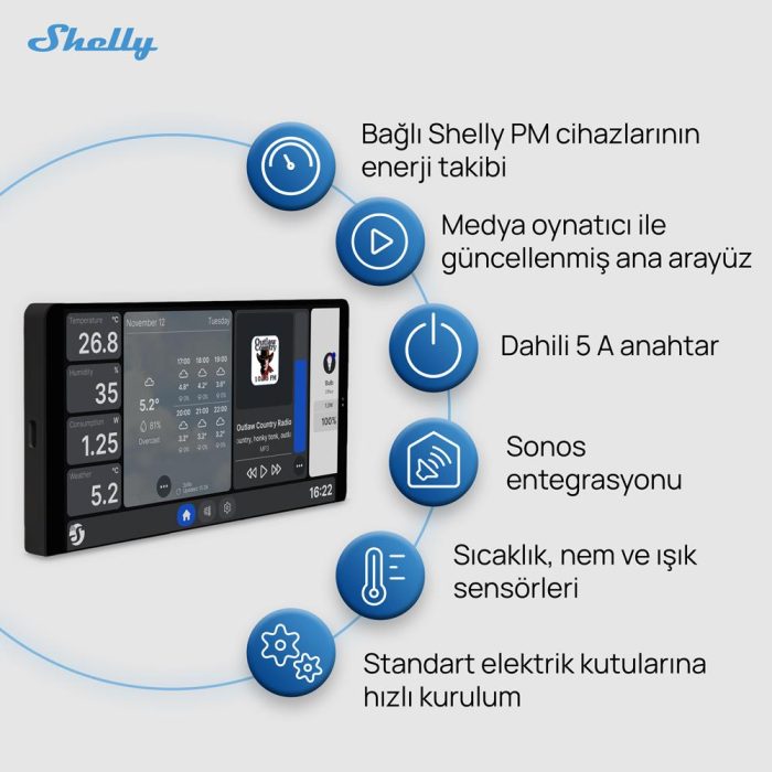 Shelly Wall Display X2 siyah dokunmatik akıllı ev paneli