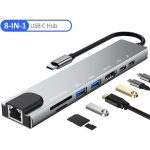 8 in 1 Type C to HDTV Çok Portlu Hub 4K HDMI PD RJ45 USB 3.0 SD TF Çevirici Adaptör - Görsel 3