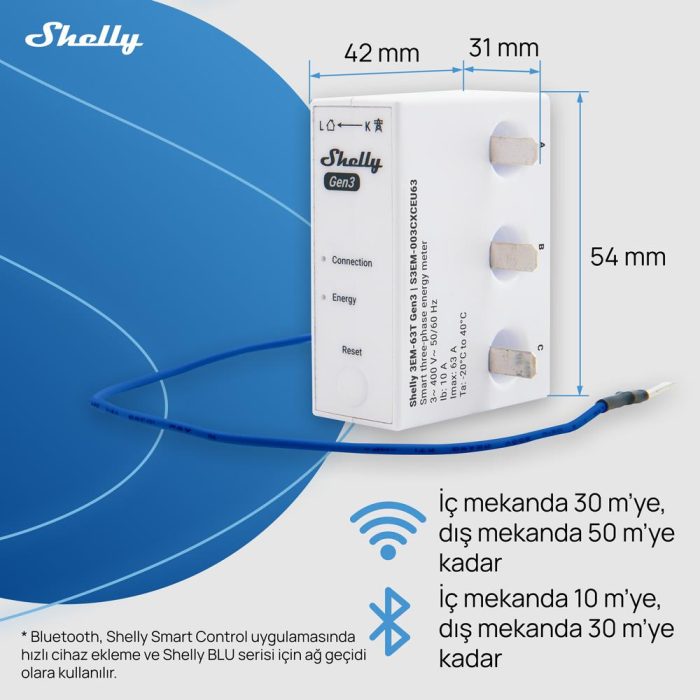 Shelly 3EM-63T Gen3 Akıllı 3 Faz Enerji Ölçer - Görsel 2
