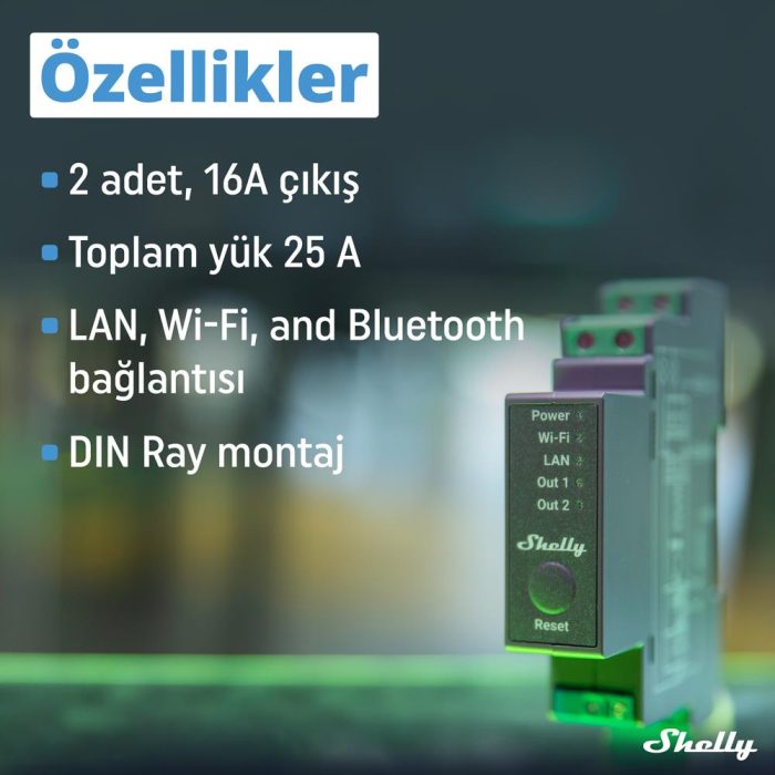 Shelly Pro 2 DIN Ray 2 Kanal Akıllı Röle - Görsel 4