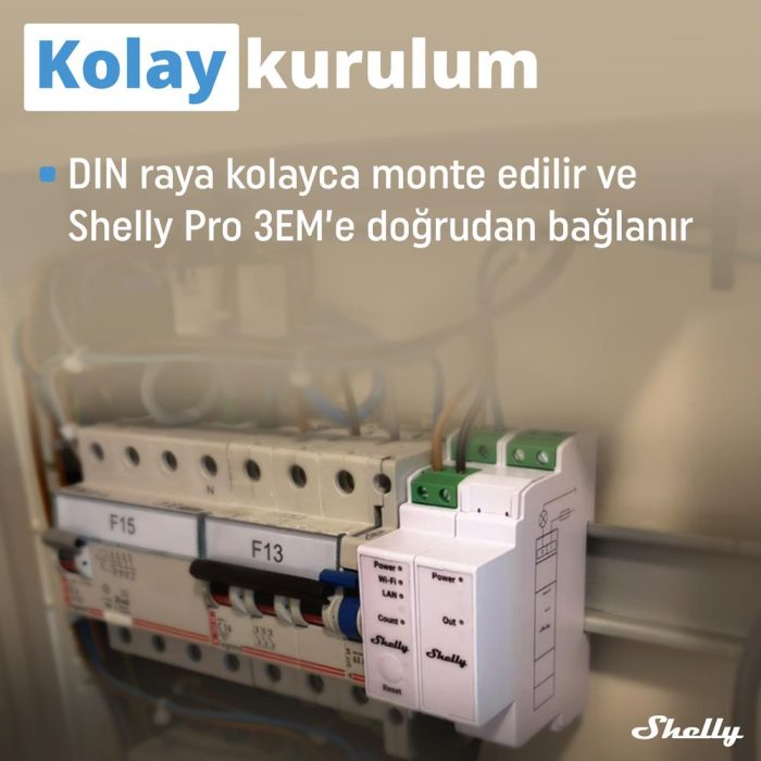 Shelly Pro 3EM Switch Add-on DIN Ray Kontaktör Kontrol Eklentisi - Görsel 3