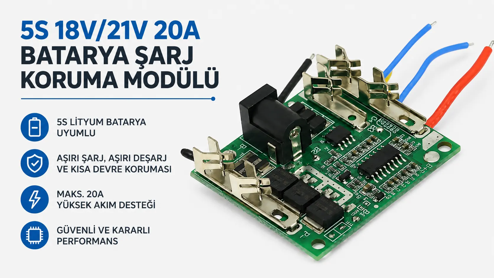 5S 20A 21V BMS Matkap Koruma Kartı Lityum Batarya 18650 Li-ion