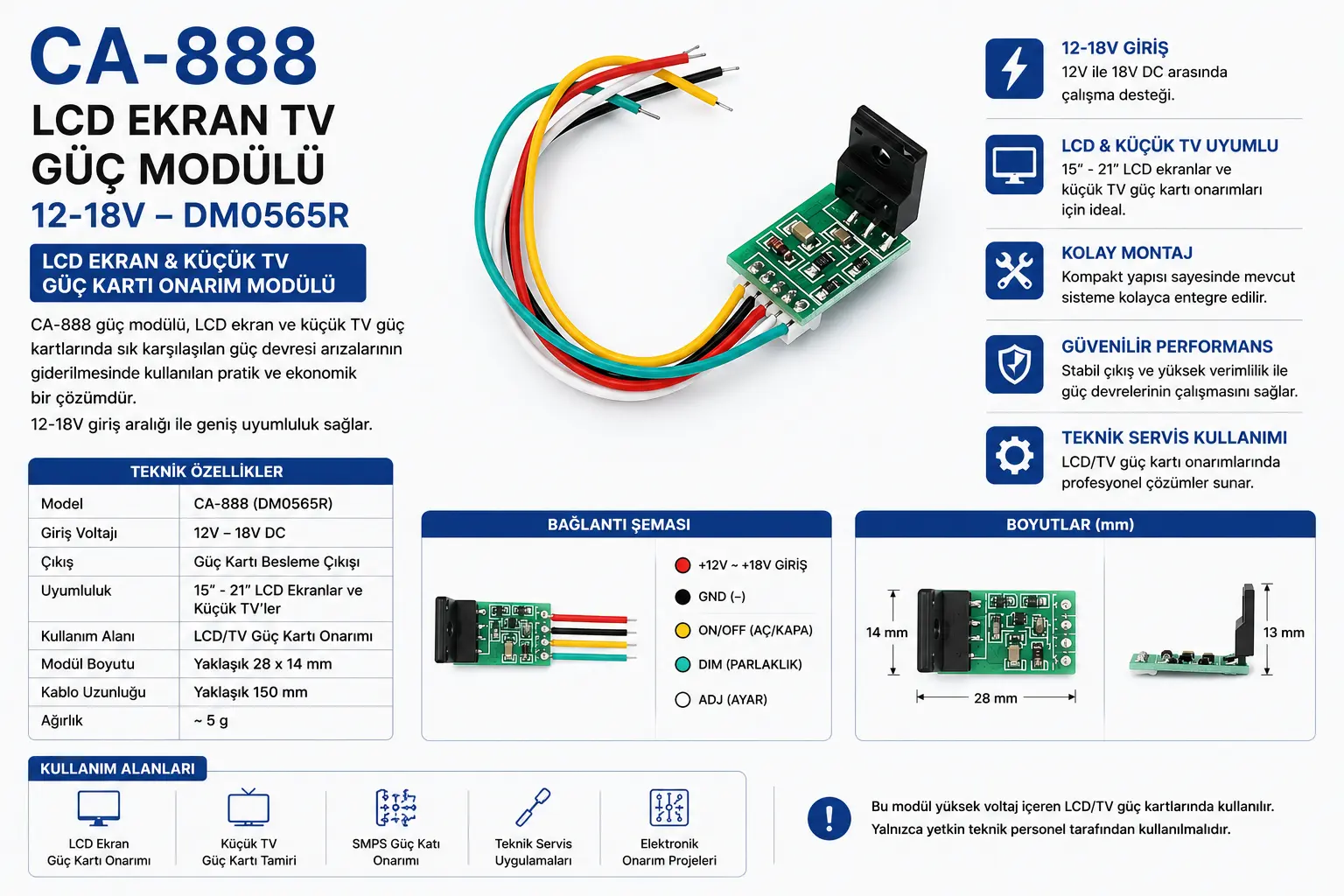 CA-888 LCD Ekran TV Güç Modülü 12-18V DM0565R