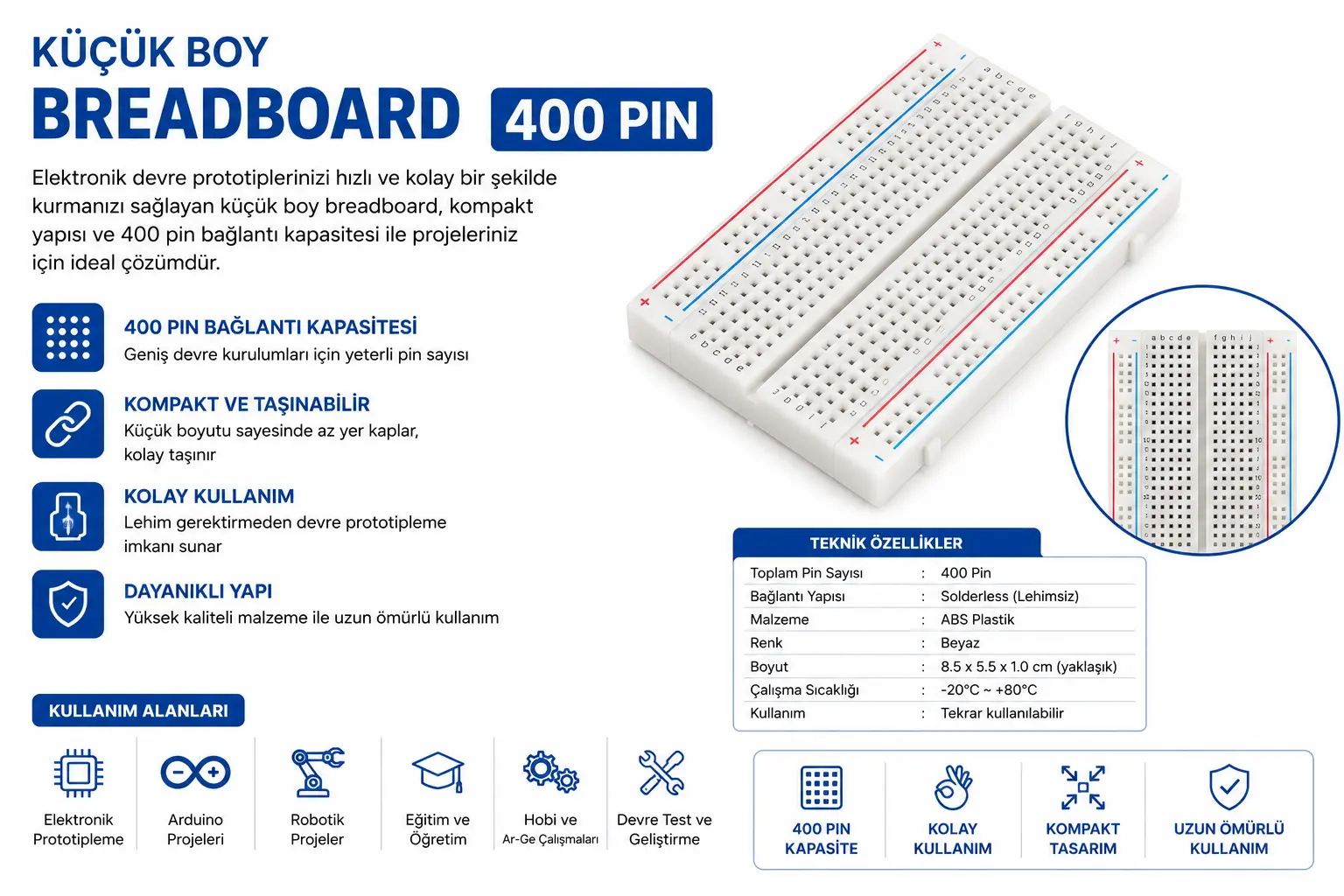 Breadboard Mini Yapışkanlı lehimsiz devre prototipleme kartı