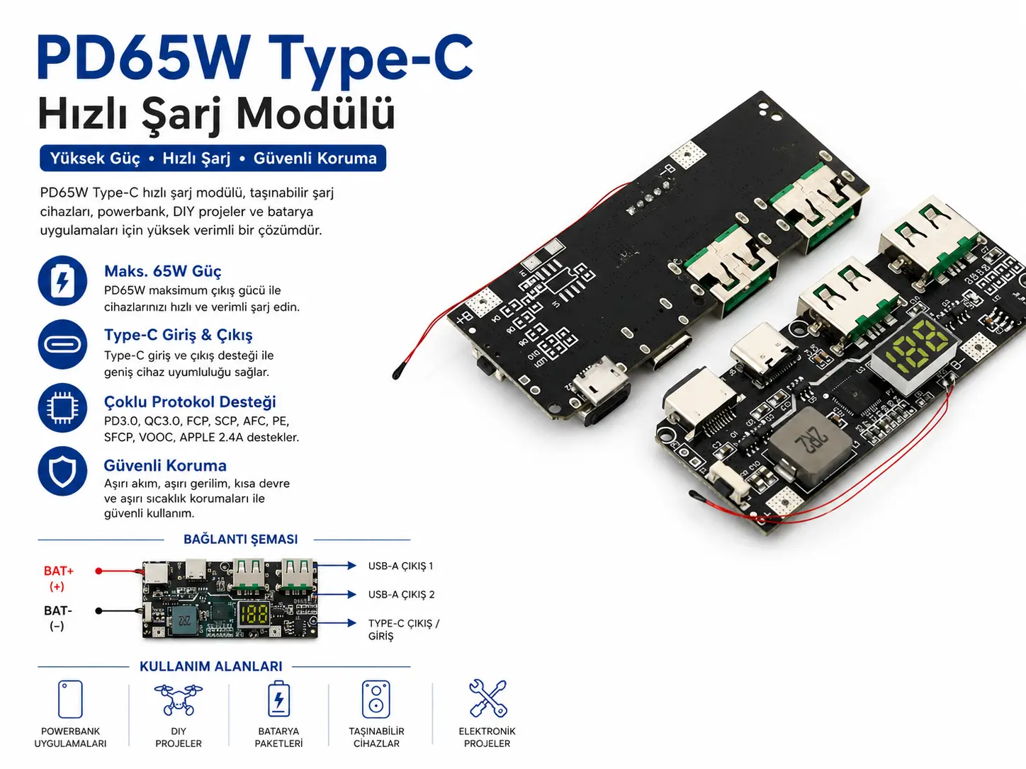 PD65W Type-C Hızlı Şarj Modülü A0526 USB-C güç çıkışı