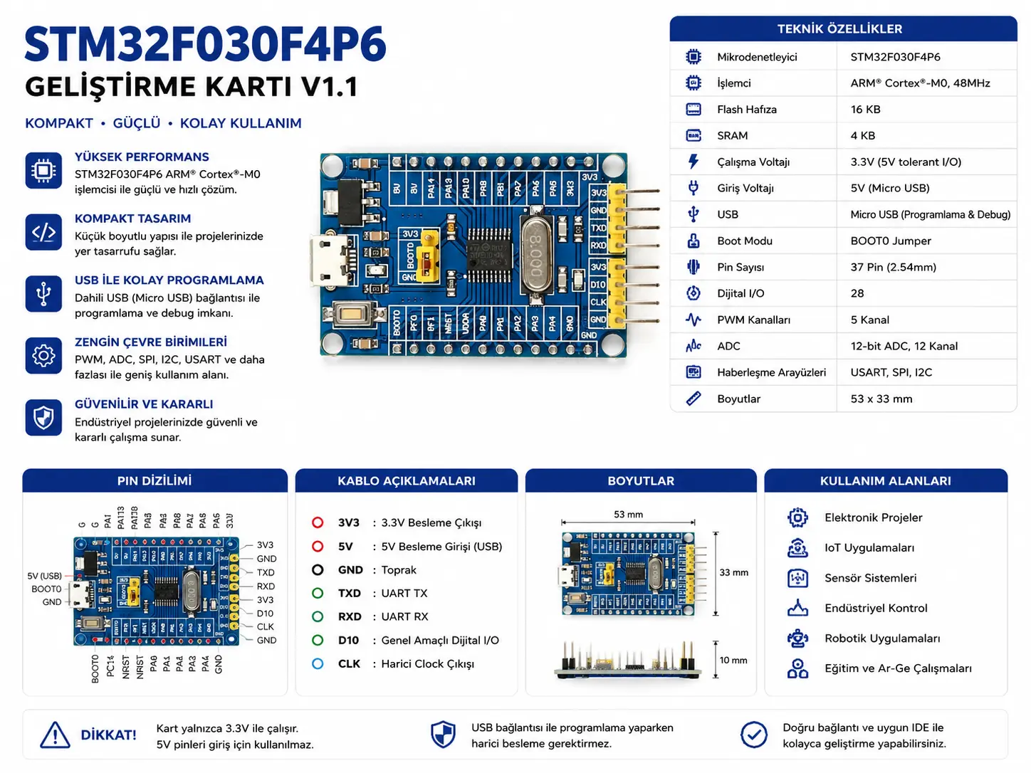 STM32F030F4P6 geliştirme kartı v1.1 Cortex-M0 minimum sistem kartı