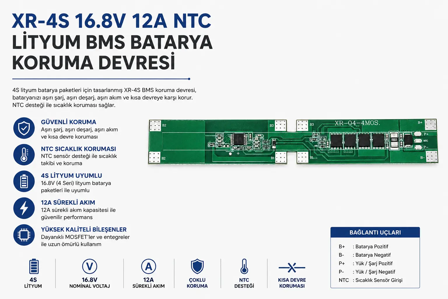 XR 4S 16.8V 12A NTC Lityum BMS Batarya Koruma Devresi