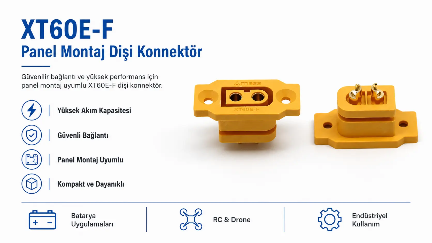 XT60E-F Panel Tipi Dişi Konnektör XT60 Amass