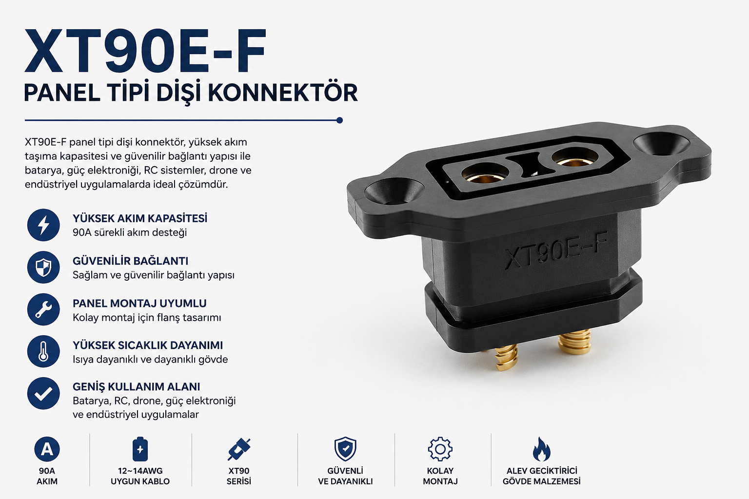 XT90E-F Panel Tipi Dişi Konnektör AMASS XT90